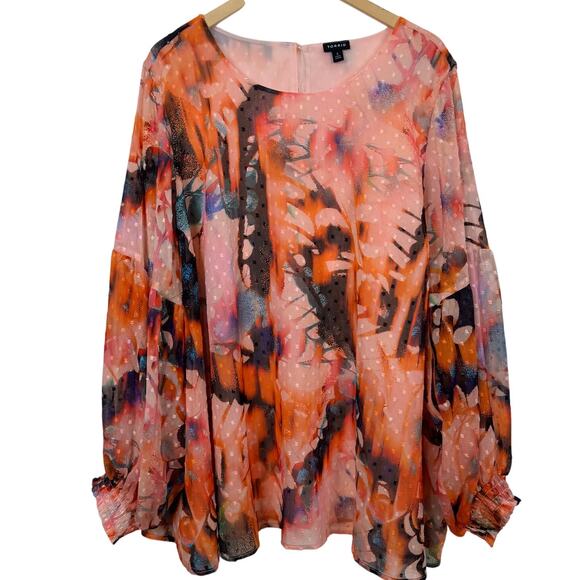 Torrid Colorful Chiffon Clip Dot Blouson Long Sleeve Blouse Size 4 - Picture 4 of 11